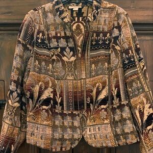 DressBarn Size 2X Tapestry Jacket Blazer Beige Background Zipper Front